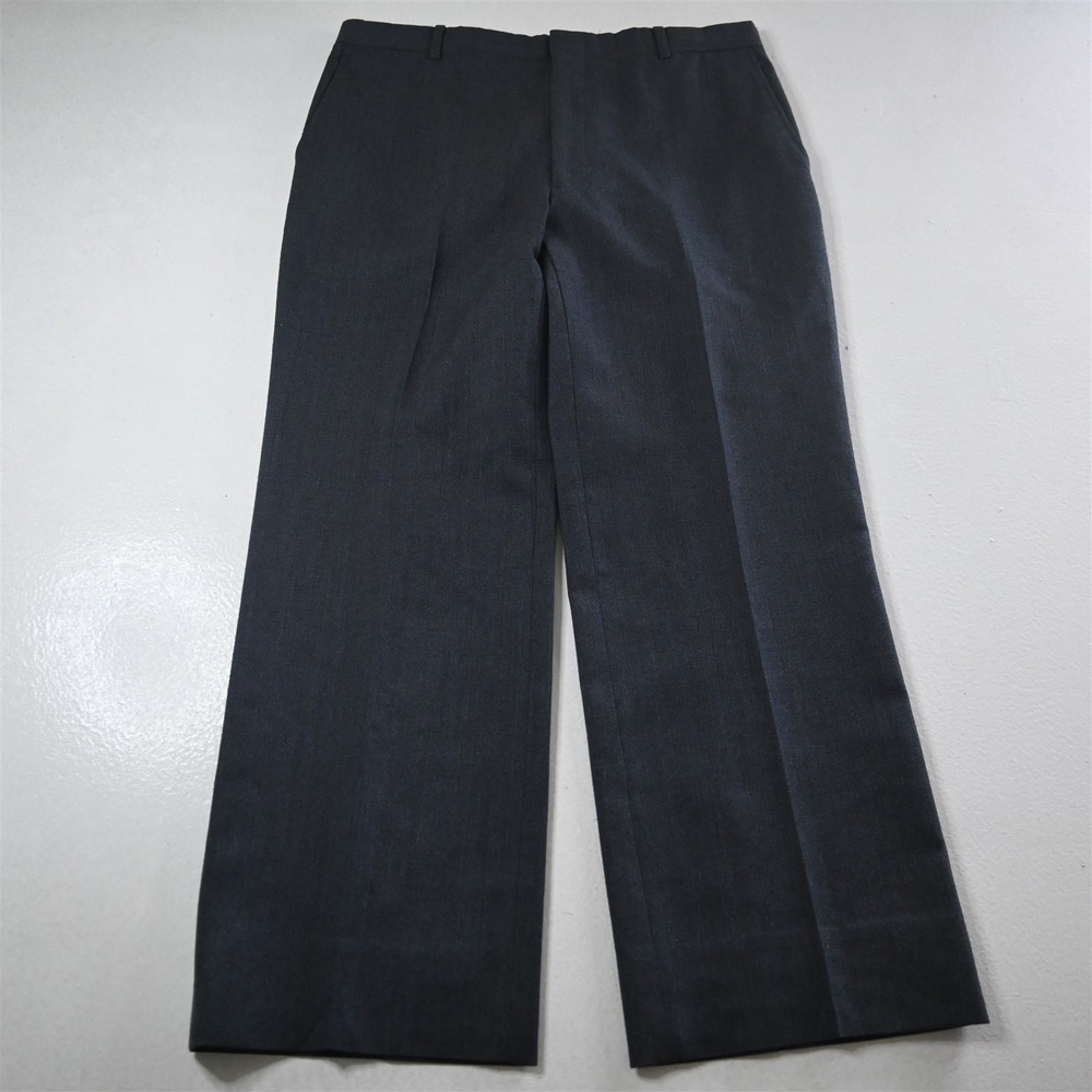 Vtg USA Made 32x29 Blue Gray Striped Wool‎ Flat Front Full Cut Dress Mens Pants